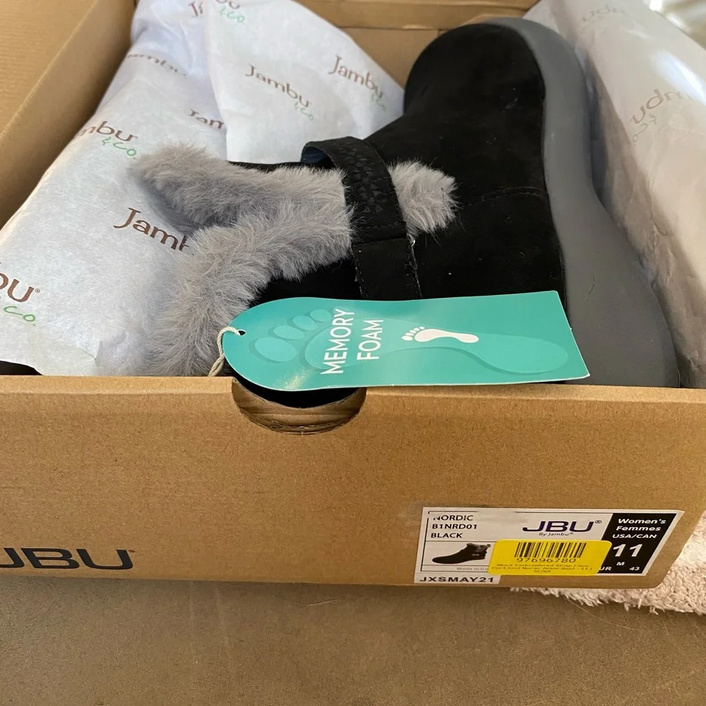 JBU Black Ankle Boots with Gray Fur Trim - Picture 5 of 6